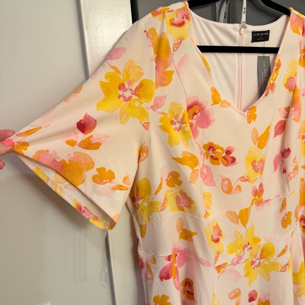 Lane Bryant Cream Midi Dress with Yellow & Pink Floral Print - Picture 3 of 9